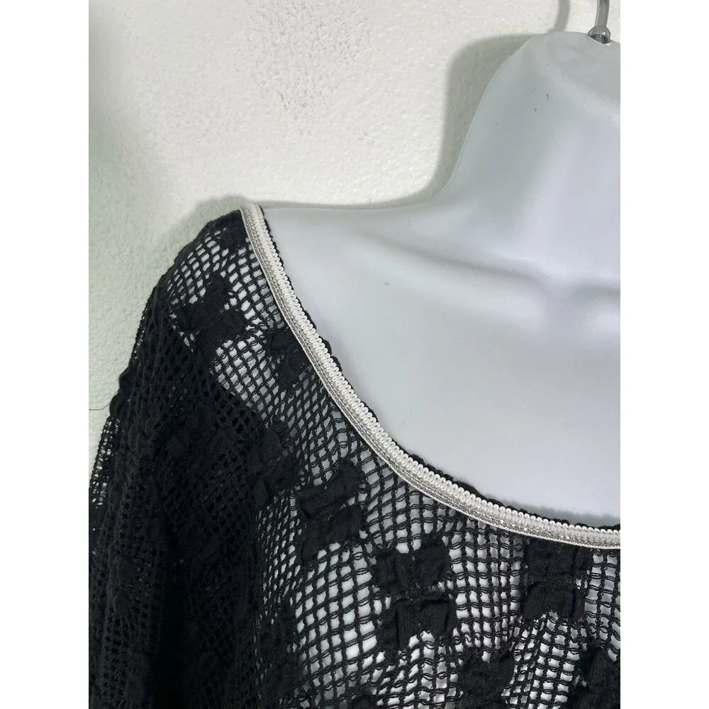 NEW Free People Grady Lace Crochet-Style Top, Black Whimsigoth Fairy Large Goth
